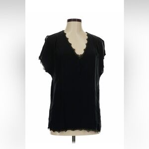 Joie Black V-Neck Lace Trim Blouse